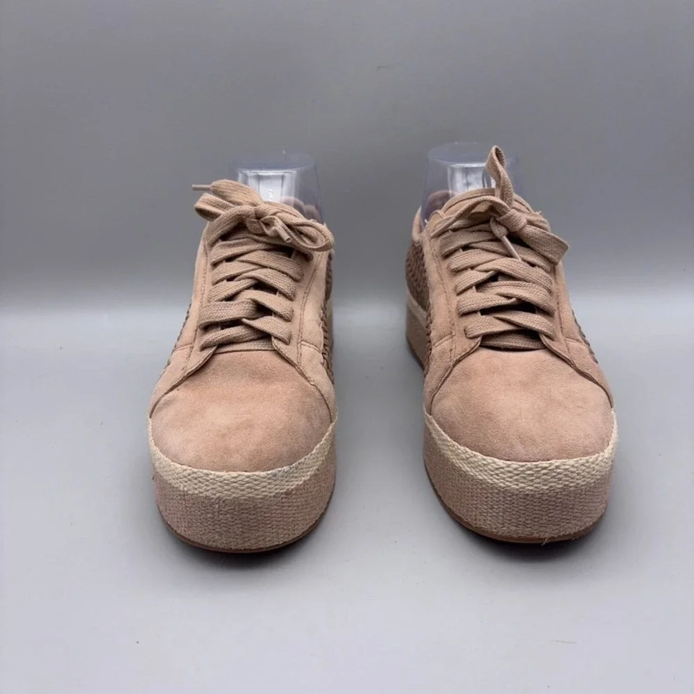 Vince Camuto Platform Sneakers Womens 7.5 Tan Woven Suede Espadrille Casual Boho